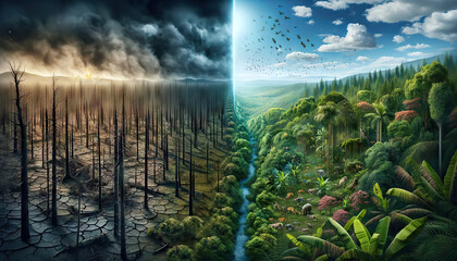 Changes in the Landscape due to the deforestation of forests, a portrait of the destruction of the environment