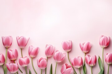 Fototapeta premium pink tulips with little hearts, romantic background