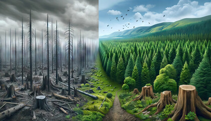 Changes in the Landscape due to the deforestation of forests, a portrait of the destruction of the environment