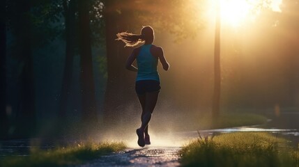 Fototapeta na wymiar Woman Jogging Outdoors in The Fall