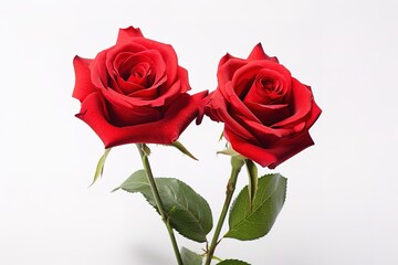 Fototapeta premium two red roses with a white background