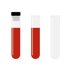 Blood test tube cartoon glass design icon. Medical tube blood test laboratory liquid breaker container