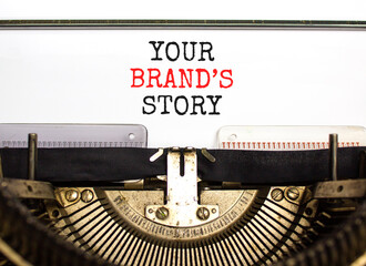 Branding and your brand story symbol. Concept words Your brands story typed on beautiful old retro typewriter. Beautiful white paper background. Business branding your brand story concept. Copy space.
