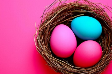 Naklejka na ściany i meble Colorful Easter Eggs Nestled in a Twig Nest