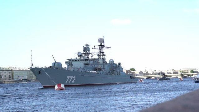 St. Petersburg, Russia, June 04, 2023: Military patrols on the Neva River