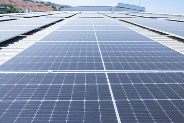 Solar panels of factory rooftop