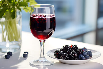 Glass of kir with berries and blackberries