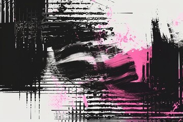 Dynamic Glitch Canvas: Immerse in glitched and textured shapes with a noise effect on a purple and neon pink vector overlay with a screen print texture