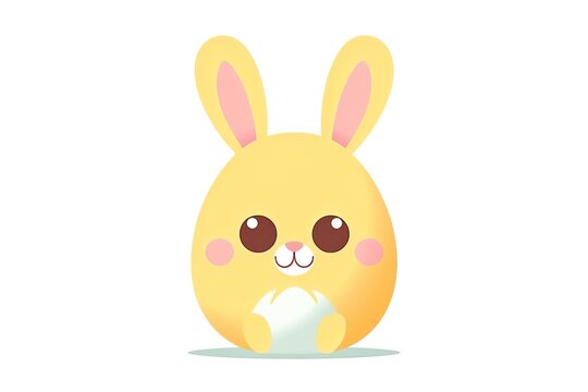 Cartoon yellow easter egg Bunny Face with Expressive Emotion, Perfect for Children's Content and Easter Graphics isolated on white background.