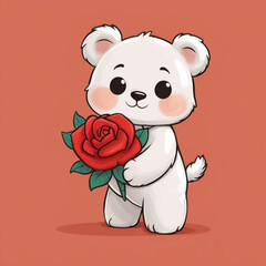 Cute Teddy Bear With Rose  Cartoon Illustration Card Wallpaper