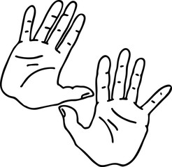 Open hands to care about important things. Background to show, offer and hold product. Magic palmistry prediction by two palms. Hand drawn retro vintage vector illustration. Old style line drawing.