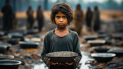 A poignant photo portraying the harsh realities of poverty and hunger across diverse regions of the world. A compelling visual advocating for awareness and compassion. - obrazy, fototapety, plakaty