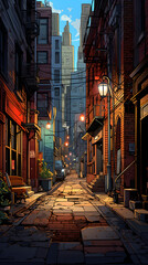 Fototapeta premium Illustrated cartoon street in a big city cartoon street in city