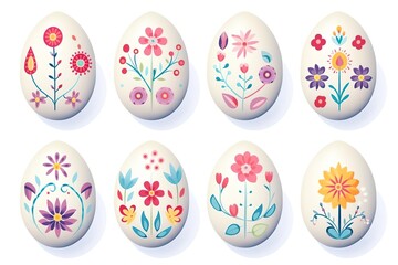 set of Pastel Easter egg assortment with playful nature floral patterns, spring holiday themes and craft inspiration