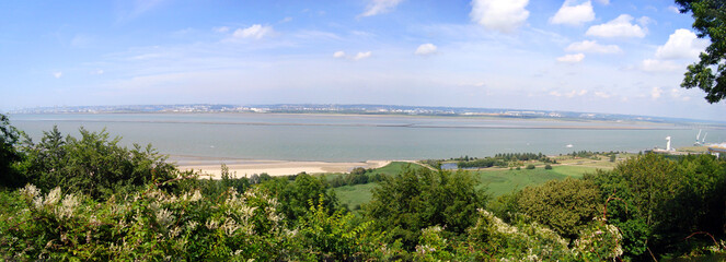 Beautiful panoramic view of the splendid bay of the Somme from the heights of the village of Saint Valery sur Somme in the Hauts-de-France region, on the coast of the English Channel © Mariedofra