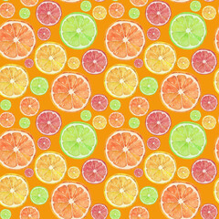Pattern Citrus mix. Watercolor illustration, drawing for fabric.