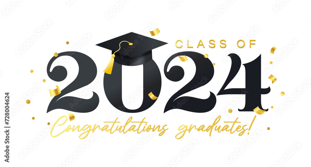 Fototapete congratulations graduates vector illustration. class of 2024 elegant design template with graduation