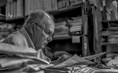 Naklejka premium Tax Accountant Busy Season. Black and white