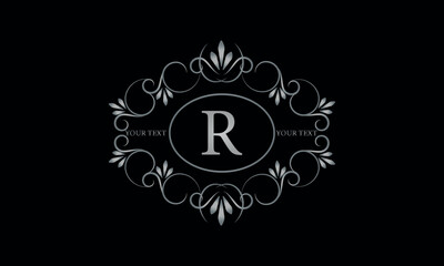 Logo design for hotel, restaurant and others. Monogram design with luxury letter R on dark background