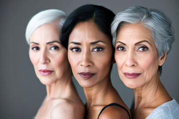 Portrait of multiracial women in studio looking at camera over grey background