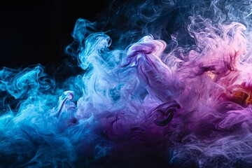 Colorful rainbow neon smoke paint explosion, Colorful paint splatter and watercolor powder splash on dark background