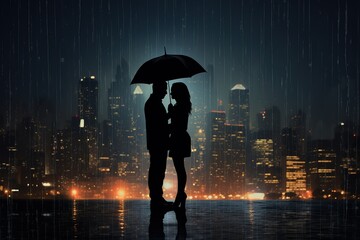 couple in the rain in city cityscape hd