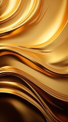 Elegant waves of a golden liquid in motion, resembling smooth satin on a dark background.Abstract Golden Liquid Flow. 