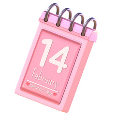 3D rendered icon of a calendar celebrating Valentine's Day festival