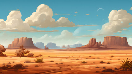 Illustrated carrtoon desert, desert landscape, landscape, desert, wild west desert