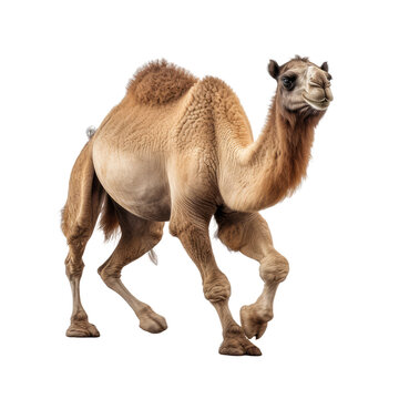 Camel running isolated on white or transparent background