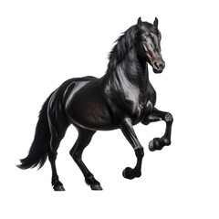 Black horse running. Majestic Stallion: Black Horse in epic Pose isolated on transparent and white background. Ideal for use in advertising. Generative ai
