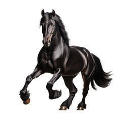 Obraz na płótnie Canvas Black horse running. Majestic Stallion: Black Horse in epic Pose isolated on transparent and white background. Ideal for use in advertising. Generative ai