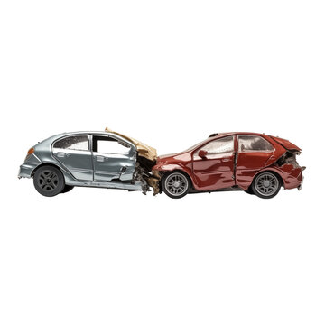 Roadside Collision: Damaged Cars After Accident isolated on transparent and white background. Ideal for use in advertising. Generative ai