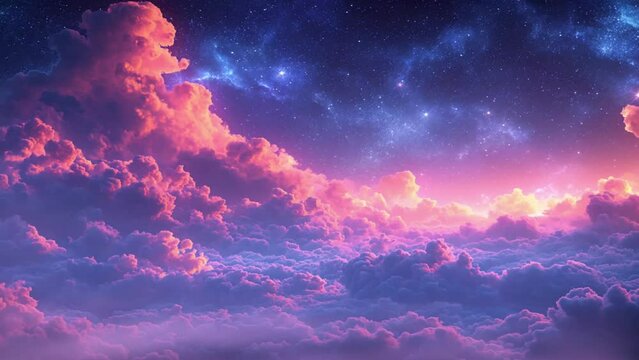 Sunset on blue sky. Blue sky with some clouds in summer skies looping animation video style