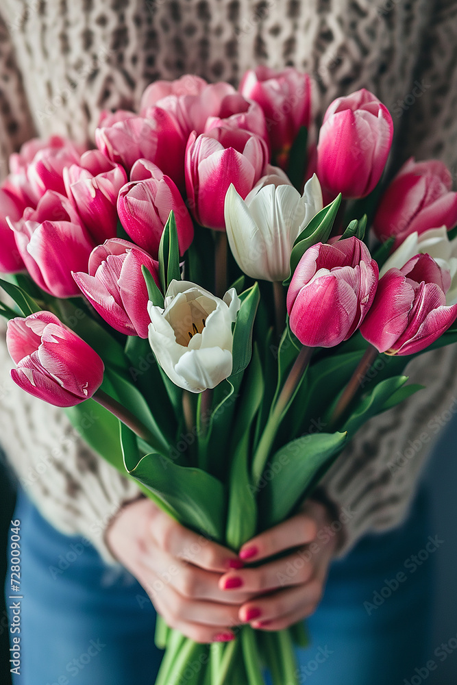 Canvas Prints Women's day, Mother's day vase filled with pink and white tulips