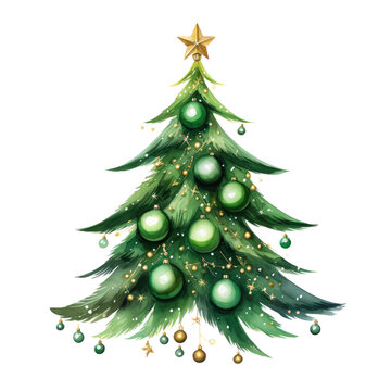 Christmas tree painted with brush isolated on white or transparent background