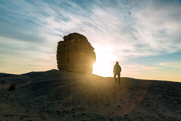 Fototapeta na wymiar A rock formation in the desert close to Riyadh, Saudi Arabia is known as Devil Thumb or Judah Thumb.