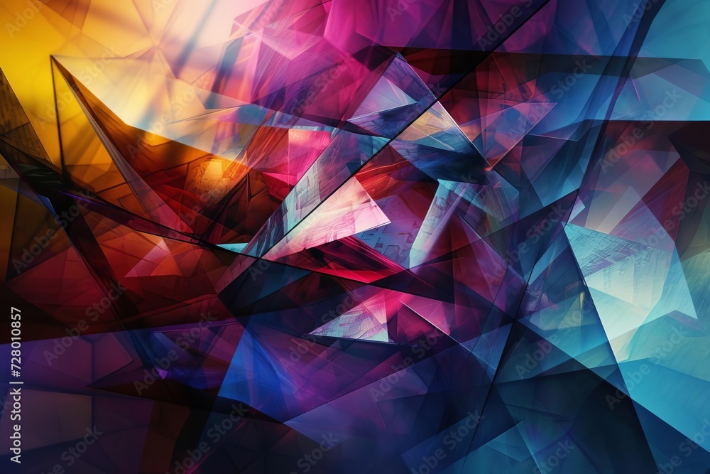 Poster abstract digital art depicting a collision of colors and geometric shapes