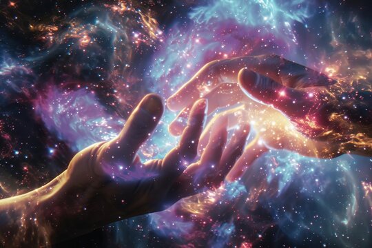 Divine hands crafting the universe Depicting creation and omnipotence