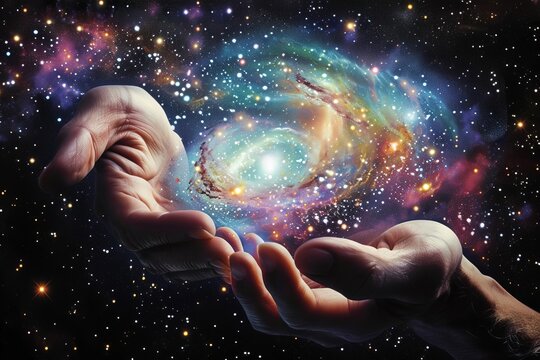 Divine hands crafting the universe Depicting creation and omnipotence