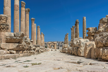 Footpath at ruins of Jerash  archaeological site in Jerash. Jordan.