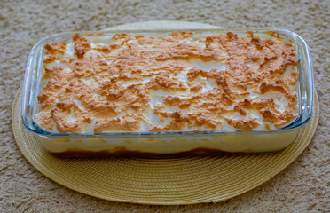 Traditional dessert from southern Brazil known as chico-balanceado, made with 3 layers: caramelized...