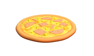 Hawaiian pizza isolated on white background. 3d rendering