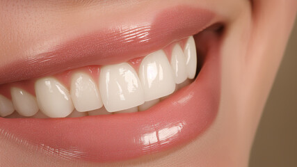 Close-Up of a Healthy White Teeth with Glossy Lips
