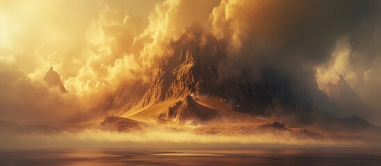 Mystical Mount, Enveloped in Ethereal Clouds and Serene Fog, Creates an Enchanting Landscape