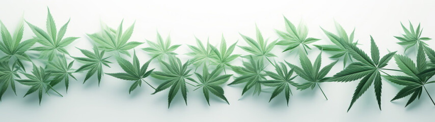 Fototapeta na wymiar Green Cannabis Leaf Collection on a Soft White Gradient Background