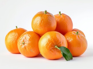 Fresh, ripe tangerines with leaves on a white background are ideal for a healthy diet.