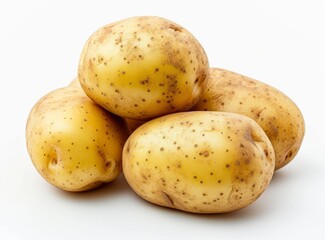 Fresh, raw potatoes of varying sizes and shapes, isolated on a white background.