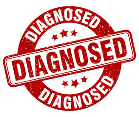 diagnosed stamp. diagnosed label. round grunge sign