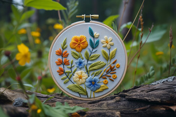 Obraz na płótnie Canvas hoop with beautiful flowers embroidery